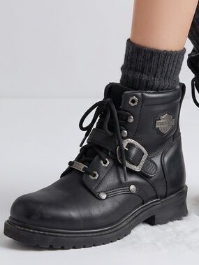 HARLEY-DAVIDSON • Tyler 84280 Black Leather Moto Boots Women’s 8